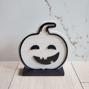 Collins White Wood Halloween Pumpkin Centerpiece Tabletop Jack O Lantern Decor